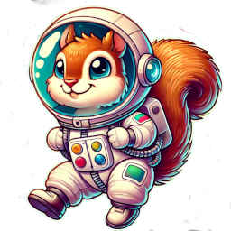 A cute squirrel wearing a spacesuit floating in space